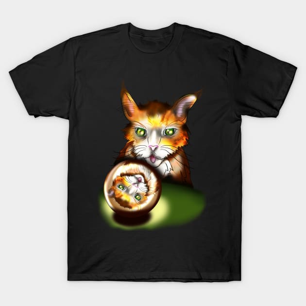 Silly ginger cat with a crystal ball T-Shirt by cuisinecat